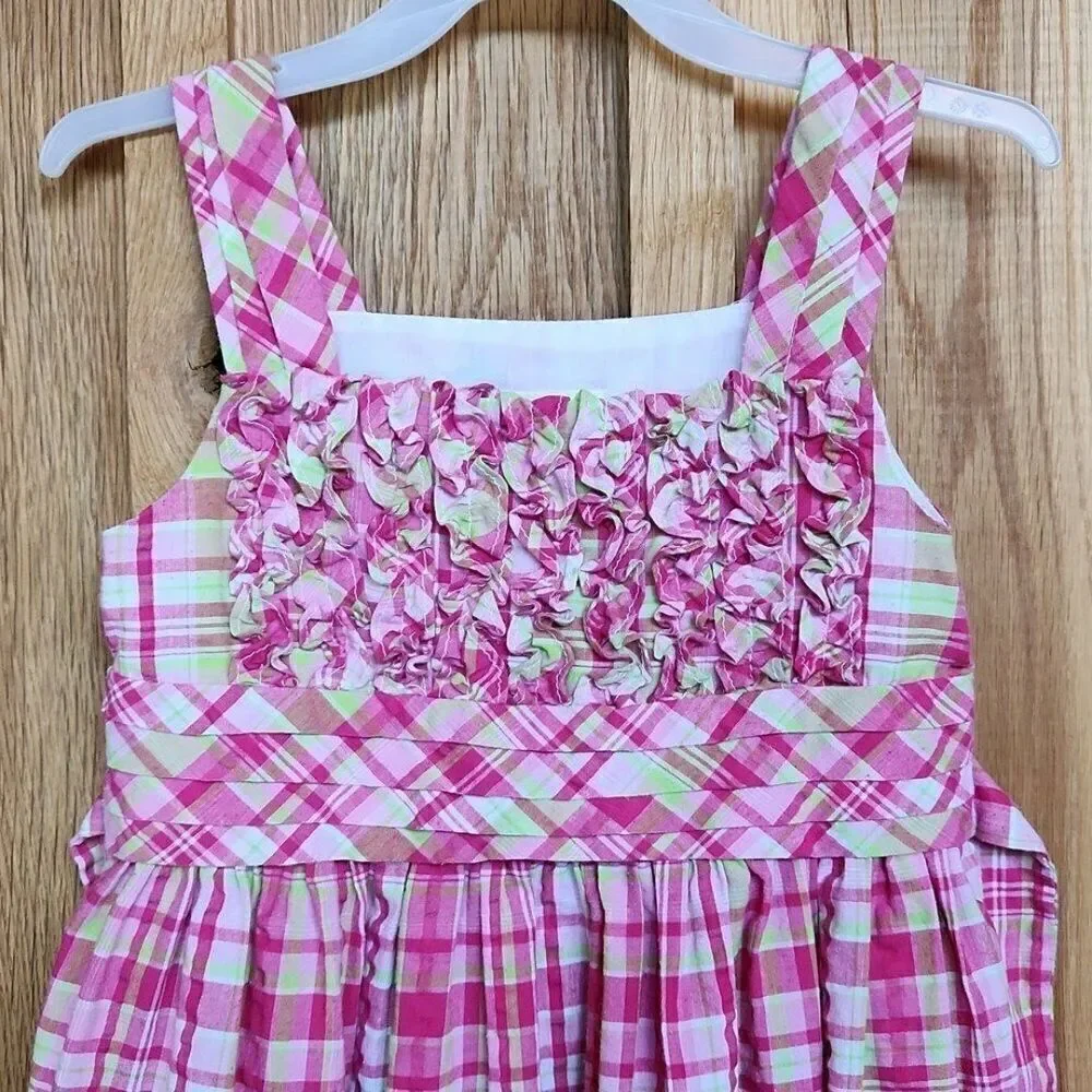 Bonnie Jean Ruffle Sleeveless Knee Length Party Dress, 6X, Pink & White Plaid
